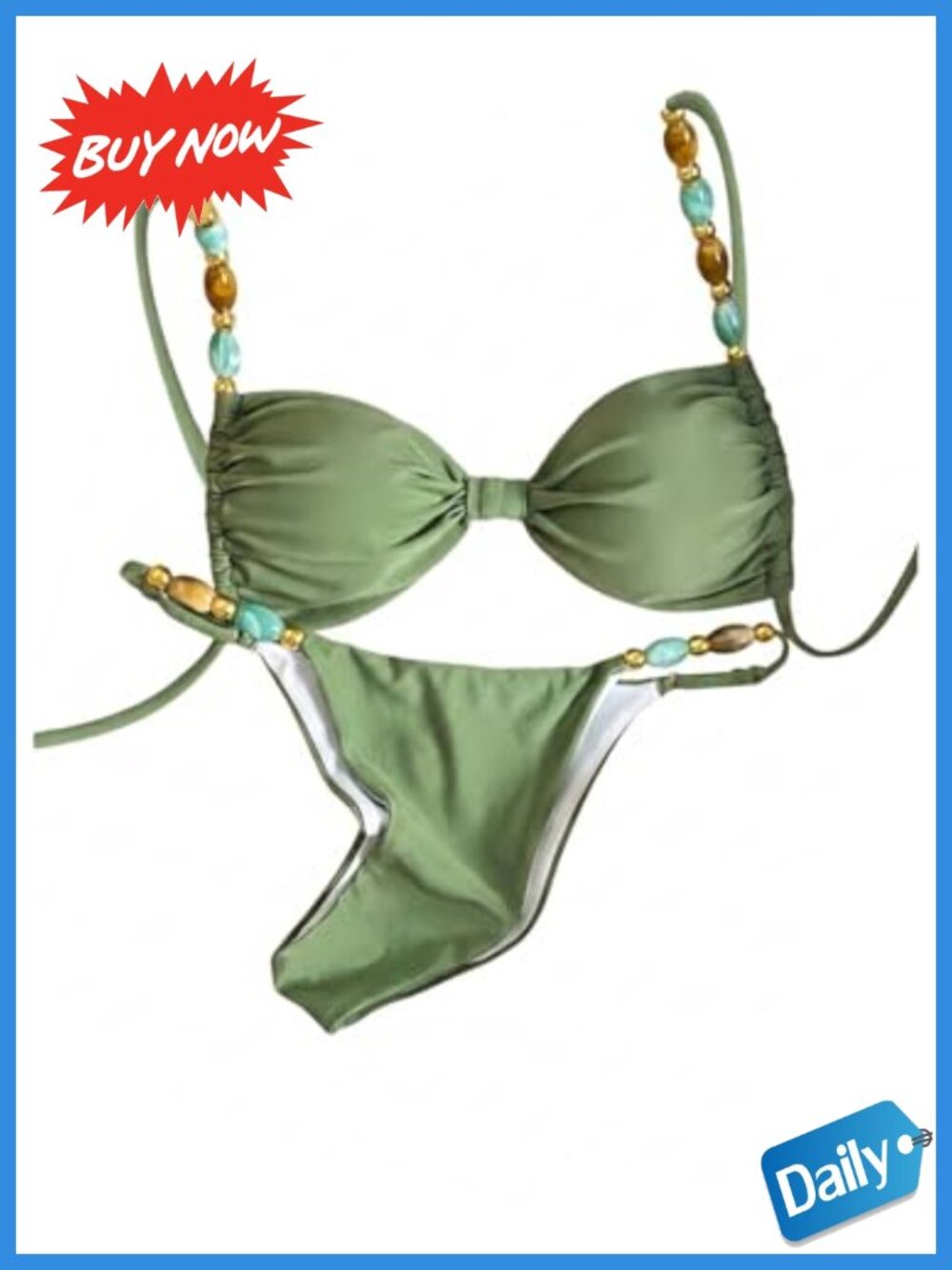 Verdusa Beaded Halter Bikini Set Ruched High Cut 2pc Swimwear
